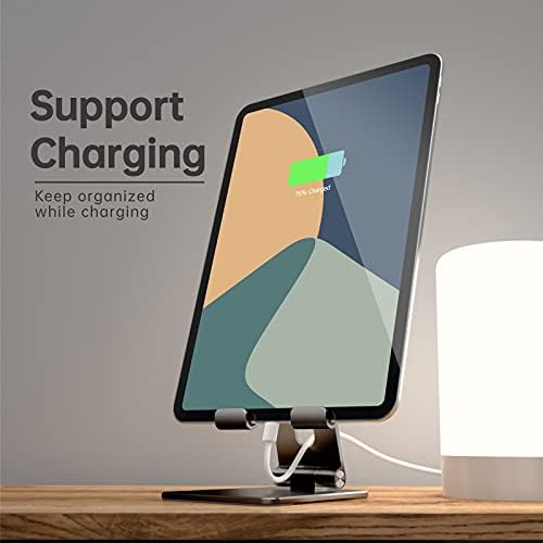TOPGO Adjustable Cell Phone Stand, [Fully Foldable & Wide Compatibility] Desktop Stand Holder with Charging Port for iPhone, iPad, Kindle, Tablets, Switch – Silver – Enhanced Compatibility and Speed