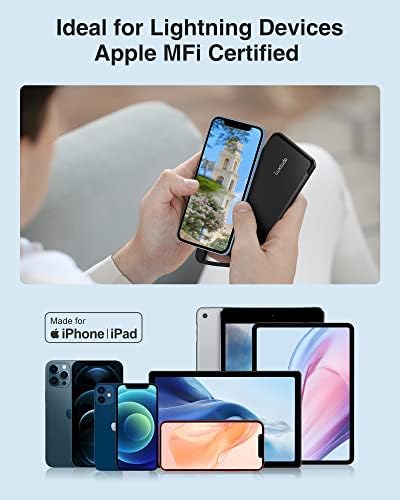 Ultra-Slim Luxtude Portable Charger with Built-in MFi Lightning Cable – 5000 m Ah Power Bank for i Phone 14, 13, 12, 11, 10 | Sleek Metal Black Design for Effortless Charging On-the-Go | Lightweight and Durable Phone Battery Pack for Everyday Use