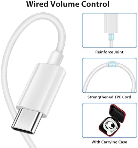 COOYA USB C Hi-Fi Stereo Earbuds – Ultra-Lightweight In-Ear Headphones with Built-In Mic & Volume Control for i Phone 16 Pro Max, i Pad 10, Galaxy A16, S25 Ultra – Ergonomic Design for All-Day Comfort & Exceptional Sound Quality Across Devices