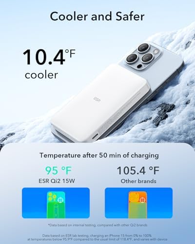 Ultra-Compact ESR Mag Safe Power Bank – 5,000 m Ah Fast Charging Battery Pack with Qi2 Certification – Slim 0.55 in Design for i Phone 16/15/14/13/12 – 15 W Wireless & 20 W USB-C Charger with Cable – Essential Travel Accessory for On-the-Go Power