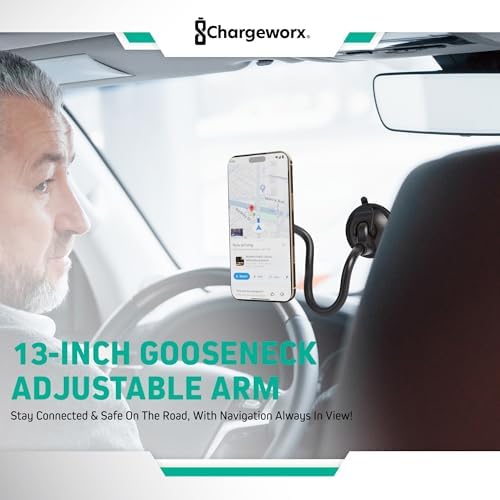 Revolutionary Magnetic Phone Mount for Car Windshield – 14-Inch Flexible Arm Holder with Secure Suction Cup – 360-Degree Rotation for Optimal Visibility and Enhanced Compatibility – Effortless Installation for Hands-Free Navigation and Safety
