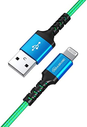 Apple C89 MFi Certified 7-Foot Lightning to USB-A Braided Charging Cable for i Phone 14/13/12/11 Pro, Max, Mini, SE, XS, XR, 8/7/6 Plus, i Pad & Air Pods – Durable, Fast Charging & Stylish Orange/White Design for Enhanced Compatibility