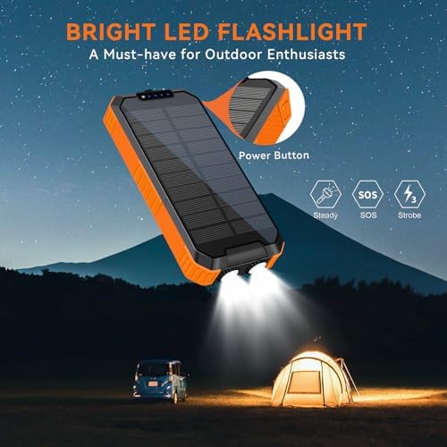 Ultimate Outdoor Power Bank – 20,000 m Ah Solar Charger with Fast QC 3.0 Charging, Built-in Flashlight & Compass for Adventurers, Waterproof & Durable Portable Battery Pack with Carabiner for Eco-Friendly Energy Solutions