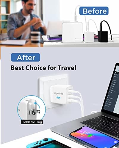 Gigastone 65 W Ga N USB-C Charger: High-Speed Travel Adapter with Intelligent Power Allocation for Mac Book, i Phone 16/15, Galaxy S24 & More – Compact, Foldable Design for Ultimate Portability & Multi-Device Charging Efficiency