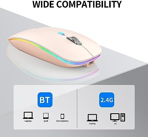 TENMOS Sleek LED Bluetooth Mouse – Ultra-Quiet Rechargeable Wireless Mouse with Type C Adapter for Laptops, Mac Books & i Pads – Bluetooth 5.1 & 2.4 GHz Universal Compatibility in Vibrant Blue – Perfect for Home, Office, and On-the-Go Productivity