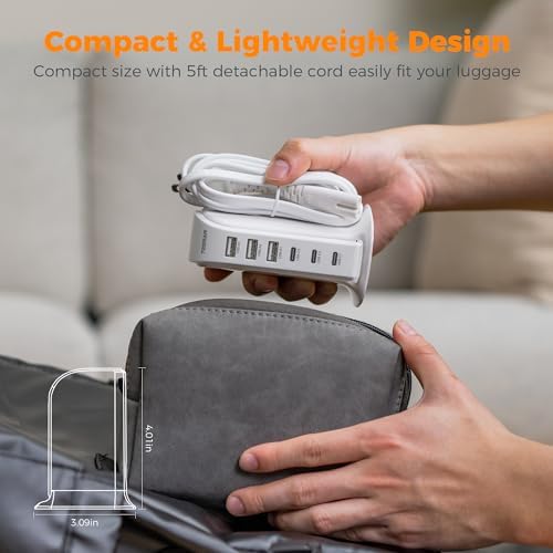 TESSAN 65 W Multi-Device USB Charging Station – Fast Charging Hub for i Phone 13/14/15, Tablets, and Earphones – 6-Port USB-C & USB-A Charger for Home, Office, and Travel – Compact and Safe Design with Overcurrent Protection