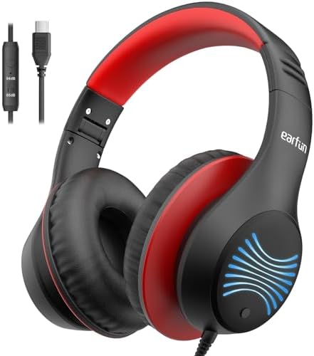 Transform Your Child’s Audio Adventures with Ear Fun K3 Kids Over-Ear Headphones – Engineered for Safe Listening with Volume Limiting, Exceptional HD Stereo Sound, and Travel-Friendly Foldable Design in Vibrant Blue – Ideal for School, Stylish for Every Young Explorer with Enhanced USB-C Compatibility!