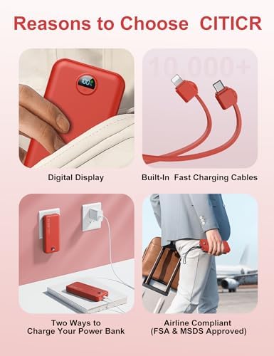 Ultra-Fast Portable Phone Charger with 12000 m Ah Capacity – All-in-One Power Bank with Integrated Cables, Wall Plug, and LED Display for i Phone, i Pad, Samsung – Essential Travel Companion for Uninterrupted Connectivity