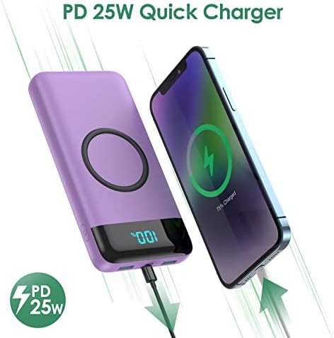 Ultra-High Capacity 30,800 m Ah Wireless Power Bank – 15 W Fast Charging & 25 W PD QC4.0 – Smart LED Display with 4 Outputs & 2 Inputs – Versatile USB-C External Battery Pack for i Phone, Samsung & More – Travel-Ready Charging Solution in Sleek White Finish