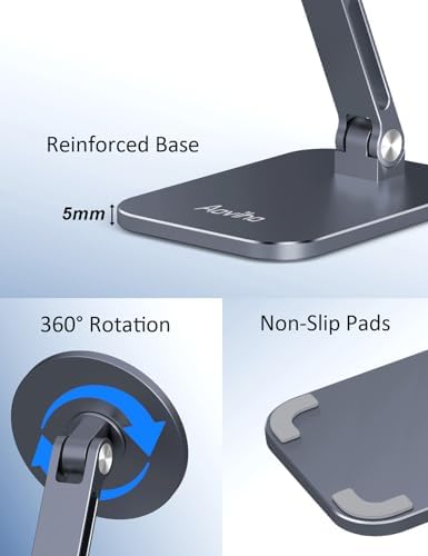 Magnetic Phone Stand for MagSafe Adjustable – Aluminum Portable Phone Holder for Desk with 360° Rotating Head Compatible with iPhone 16/15/14/13/12 Pro Max and Magnetic Phone Case, Silver – Enhanced Compatibility and Speed
