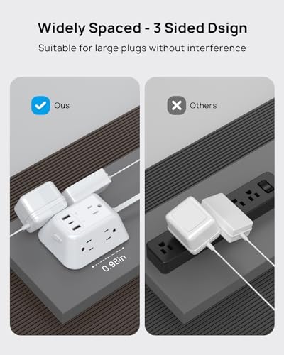 Ultimate Desk Clamp Power Strip: 5 AC Outlets & 3 USB Fast Charging Ports, Mountable Surge Protector for Home Office & Gaming, Fits 1.97″ Thick Table Edges, 6 FT Flexible Extension Cord, Enhance Productivity & Organize Your Workspace