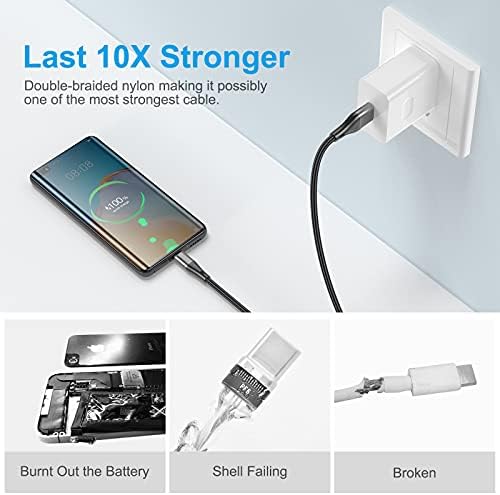 Premium 10 FT USB Type C Cables – Fast Charging 3 A, 3-Pack Nylon Braided Quick Charger Cords for Samsung Galaxy S21/S20/S10/S9/S8 Plus, Note 20/10/9/8, LG V50/V40/G8 – Durable & Tangle-Resistant Blue Charging Solution for Maximum Efficiency