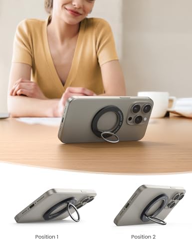 Lamicall 360° Rotatable Magnetic Phone Ring Holder for Mag Safe – Lightweight Grip & Kickstand Compatible with i Phone 12/13/14/15/16 Series, Misty Black – Enhanced Magnetic Strength and Flexibility for Secure One-Handed Use and Wireless Charging Convenience