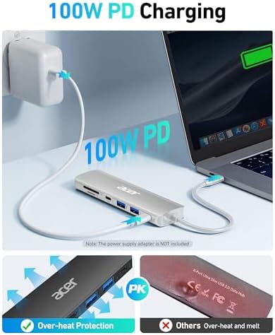 Acer 7-in-1 USB C Hub with 4 K HDMI Splitter – Ultimate Connectivity Solution for Laptops & PCs – Fast 5 Gbps Data Transfer, PD 100 W Charging & SD Card Reader – Transform Your Workspace with Enhanced Performance and Versatility