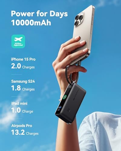 INIU 3-in-1 Travel Power Bank: 10000 m Ah Fast Charger with Built-in USB-C & Foldable AC Plug – Ultimate Portable Charging Solution for College Students, Travelers, and Tech Enthusiasts – Blue – Charge Multiple Devices Effortlessly!