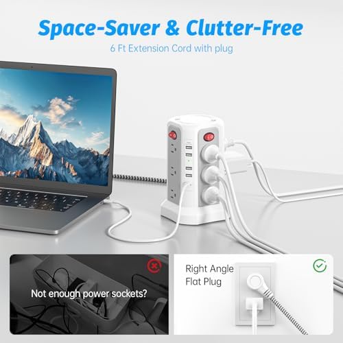 Revolutionize Your Charging Experience: 10 FT Surge Protector Power Strip Tower with 16 Outlets & 4 USB Ports – Efficient Desk Charging Station for Home, Office, or Dorm Room – Ultimate Space-Saving Solution with Robust 1625 W Power Output and Enhanced Safety Features