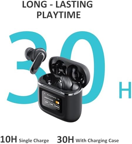 MANHA Advanced Touch Screen Wireless Earbuds – Premium Active Noise Cancelling Bluetooth 5.3 with IPX7 Waterproof, 30 Hours Battery Life, 10 mm High-Fidelity Sound Drivers, Smart LED Display, and AI-Driven Call Clarity for Superior On-the-Go Audio Experience