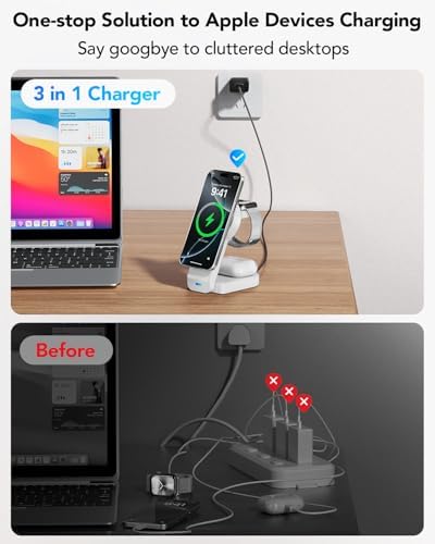 Ultimate 3-in-1 Foldable Wireless Charging Station for Apple Devices – Sleek Magnetic Dock for i Phone 16/15/14/13/12, Apple Watch Series 10/Ultra 2/Ultra/9/8/7/6/5/4/SE/SE 2, and Air Pods 4/3/Pro/2 – Fast, Portable, and Clutter-Free Charging Solution for Home or Travel