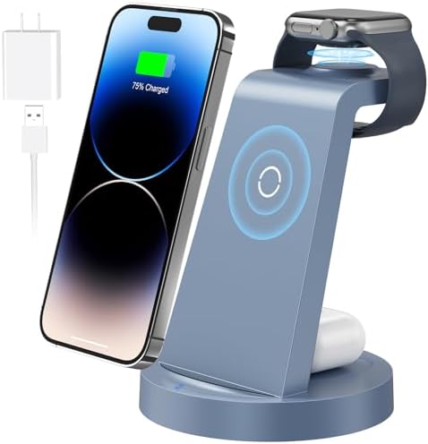 All-in-One 3-in-1 Wireless Charging Station for Apple Devices – Fast Charger Dock for i Phone 11-16 Pro Max, Apple Watch & Air Pods – Sleek, Compact Design with Enhanced Compatibility and Speed for Effortless Power Management