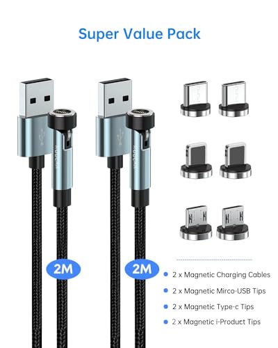 Kuulaa 6 FT 540 Rotating 3-in-1 Magnetic Phone Charger Cable – Universal Fast Charging & Data Transfer for Micro USB, Type C, i Phone Devices – Durable Nylon-Braided Design with 3 A Power and 480 Mbps Speed – Effortless Connection for Home, Office & Travel Use
