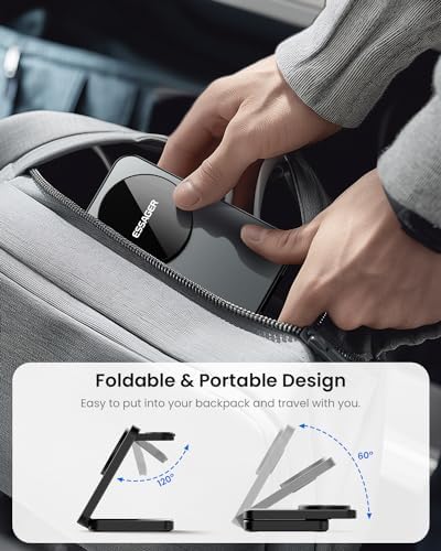 ESSAGER 3 in 1 Travel Wireless Charger – Compact Foldable Magnetic Charging Station for i Phone 16/15/14/13/12, Air Pods Pro/4/3/2, and i Watch with 20 W Fast Charging Adapter – Ultimate Compatibility & Efficiency for On-the-Go Power Needs