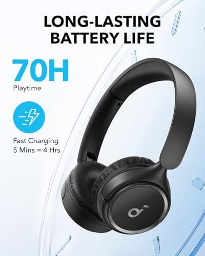 Soundcore H30 i Wireless On-Ear Headphones – Experience Unmatched 70-Hour Playtime with Bluetooth 5.3 Connectivity, Ultra-Lightweight Comfort, and Foldable Design for Effortless Portability and Deep Bass Enjoyment, Perfect for Music Lovers and Professionals Alike