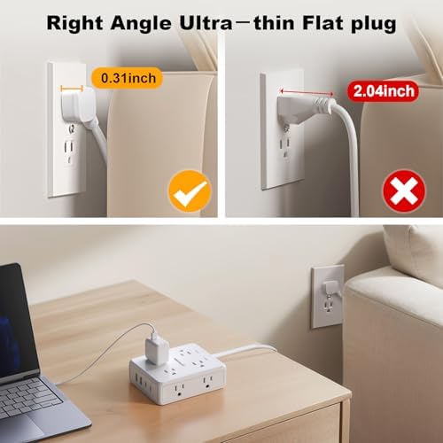 Maximize Your Power Potential with the 6 Ft Surge Protector Flat Extension Cord Power Strip – 8 Outlets & 4 USB Ports (Including 2 USB-C) for Rapid Charging, 1350 Joules Protection, Perfect for Home or Office Environment, Space-Saving Design for Enhanced Compatibility