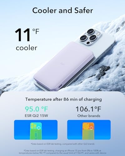 Ultra-Compact ESR Mag Safe Power Bank – 5,000 m Ah Fast Charging Battery Pack with Qi2 Certification – Slim 0.55 in Design for i Phone 16/15/14/13/12 – 15 W Wireless & 20 W USB-C Charger with Cable – Essential Travel Accessory for On-the-Go Power