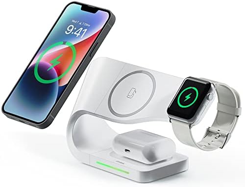 Versatile Miak 3 in 1 Wireless Charging Station for i Phone, Air Pods & Apple Watch – Fast Mag Safe-Compatible Dock for Nightstand & Workspace – Streamlined Design with Overcharge Protection & Efficient Device Power-Up