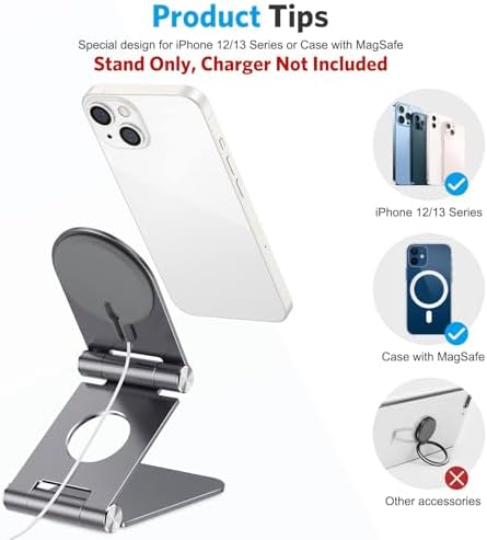 Stand for MagSafe Charger, OMOTON Foldable Phone Stand Holder for MagSafe Accessories， Compatible with iPhone 15/14/13/12 Pro Max/Pro/Mini, Charger for MagSafe Not Included, Black – Enhanced Compatibility and Speed