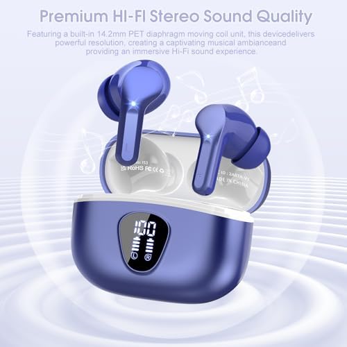 Elevate Your Audio Experience with Bluetooth 5.3 Wireless Earbuds – Hi-Fi Stereo Sound, 40-Hour Battery Life & Advanced Noise Cancelling for Ultimate Focus – IP7 Waterproof Design Perfect for Sports and Everyday Use – Seamless Compatibility with i OS & Android Devices