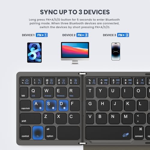 Ultimate Portable Bluetooth Keyboard with Touchpad – Foldable Full-Size Wireless Keyboard for Windows, Android & Mac – Sync 3 Devices, Premium PU Leather Design for Travel & Home Use