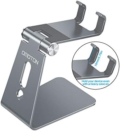 OMOTON Adjustable Cell Phone Stand, C2 Aluminum Desktop Phone Holder Dock Compatible with iPhone 15 14 13 Xs XR 8 Plus 7 6, Samsung Galaxy, Google Pixel, Android Phones – Enhanced Compatibility and Speed