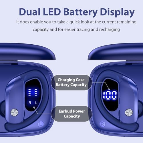 BMANI Bluetooth Wireless Earbuds – 48-Hour Playback Sport Headphones with LED Battery Display, Over-Ear Design & Secure Earhooks, Perfect for Active Lifestyles and Hands-Free Calls, Enhanced Compatibility for Seamless Device Pairing – Ideal for Workouts and Daily Commutes