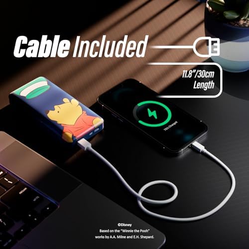 Disney Winnie The Pooh 10,000 m Ah Power Bank – Universally Compatible Portable Charger for i OS & Android – Enchanting Gift for Fans of All Ages – Lightweight, Fast Charging, and Adorned with Classic Pooh Graphics for Ultimate Convenience