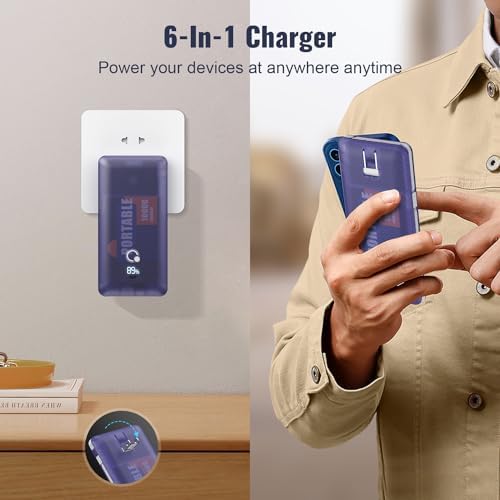 Brand Q 10000 m Ah Portable Power Bank with Built-in AC Plug – Ultra-Slim Design & Fast 20 W Charging, Includes 3 Integrated Cables for Smartphone & Tablet Compatibility – Essential Travel Charger for On-the-Go Convenience