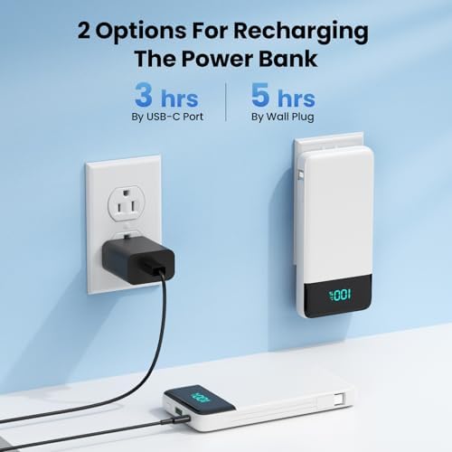 Upgrade Your Charging Experience: 13800 m Ah Portable Power Bank with Built-in Cables and Wall Plug – Fast Charging USB-C Battery Pack for i Phone 16/15/14, Samsung & Android Devices – Ultimate Travel Companion with 4 Outputs for Simultaneous Device Charging