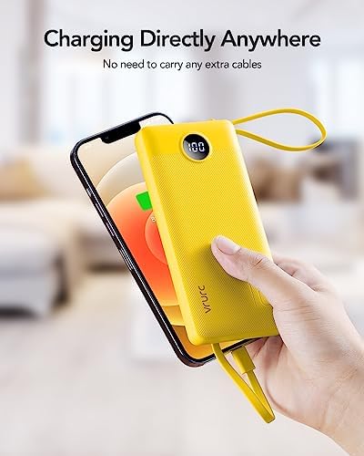 VRURC 10000 m Ah Portable Power Bank with Integrated Cables and LED Battery Indicator – Slim, Lightweight Travel Charger with Dual Input and Five Outputs for Effortless Device Charging – Ideal for Smartphones and Tech Gadgets – Stylish Blue Design (1 Pack) – Ultimate Convenience and Compatibility