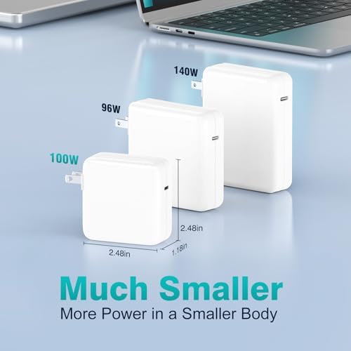 Ultra Compact 100 W USB-C Power Adapter for Mac Book Pro & Air (2019-2025) – Rapid Charge with 6.6 FT Braided Cable | Optimal Compatibility & Battery Preservation for Mobile Professionals