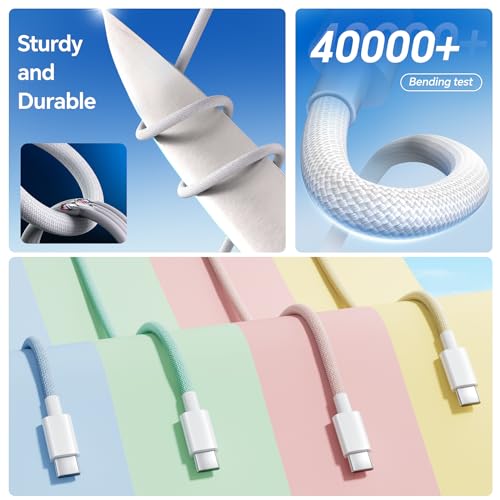 Premium 3-Pack USB C to USB C Charging Cables – 6.6 ft, 60 W Fast Charging & Robust Nylon Braiding for i Phone 15 Pro Max, i Pad, Samsung S23, and More – Versatile Data Transfer Up to 480 Mbps, Essential for Home, Office, and Travel Needs