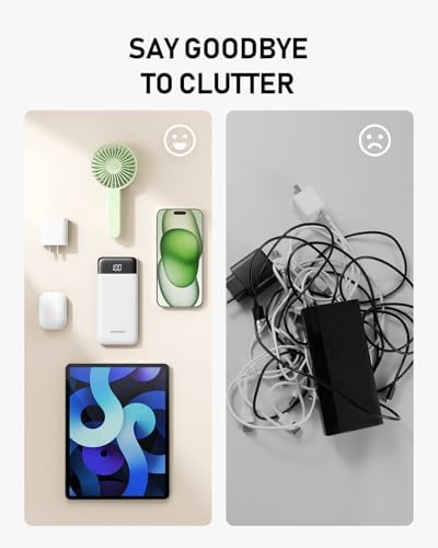 Ultra-Slim 10,000 m Ah Charmast Portable Charger with Built-In Cables – High-Speed 15 W USB-C Power Bank for i Phone 16/15/13, Samsung, and Android Devices – Charge 6 Devices Simultaneously with Real-Time LED Display – Travel-Friendly Battery Pack with Pouch for Added Durability and Low Current Mode for Safe Charging of Earphones and Speakers – Essential Power Solution for Daily Use and On-the-Go Charging