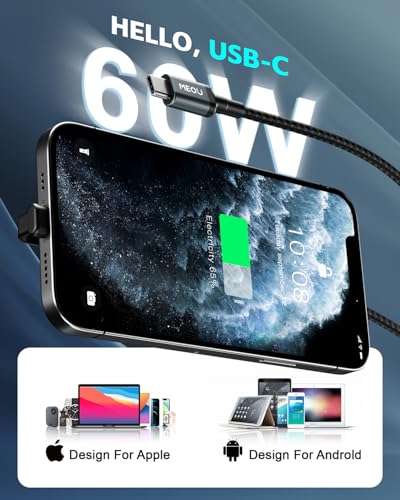 Revolutionize Your Charging Routine with 6 ft USB C to USB C Cable: 60 W Fast Charge, Durable Nylon Braided Design, 90-Degree Right Angle Connector for Enhanced Accessibility – Ideal for i Phone 16/15 Pro Max, Mac Book Pro, i Pad, Google Pixel, and Samsung Devices