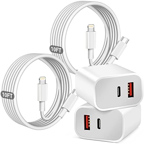 Efficient Dual-Port USB-C Wall Charger for i Phone 15 & 16 | Includes Two Extra Long 10 FT Cables | Rapid Charging for i Pad Pro and Smartphones | Perfect for Frequent Travelers and Busy Lifestyles