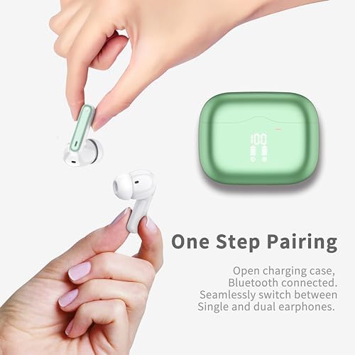 Premium Bluetooth 5.3 Wireless Earbuds with Hi-Fi Stereo Sound and Deep Bass – 40-Hour Playtime, 4 ENC Noise Cancelling Mics, IP7 Waterproof Design, Dual LED Display, Stylish Green Finish for Enhanced Audio Experience and Active Lifestyles