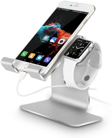 Sleek Dual Charging Station for Apple Watch & i Phone – Universal Compatibility for All Models (38 mm to 49 mm) – Fast-Charging Aluminum Dock in Silver Grey – Elevate Your Charging Experience with Enhanced Speed and Style – Perfect for Home or Office Organization – Tangle-Free Solution for Busy Lifestyles