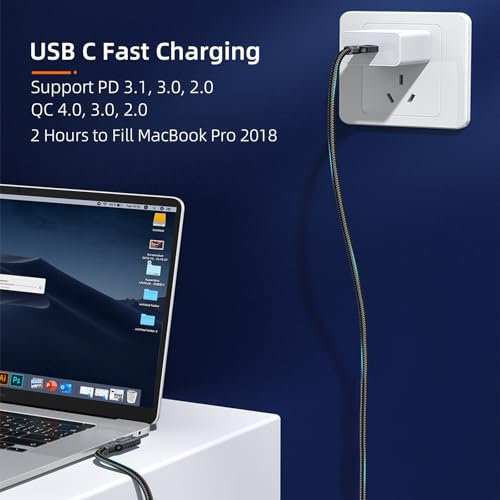 USB C 90 Degree Right Angle Cable 3.3ft 2-Pack, 240W PD Fast Charging 40Gbps Data Transfer 8K/4K Video USB C Cable for Thunderbolt 4/3 MacBook for iPhone 15 iPad Samsung Galaxy Other Type C Devices – Enhanced Compatibility and Speed