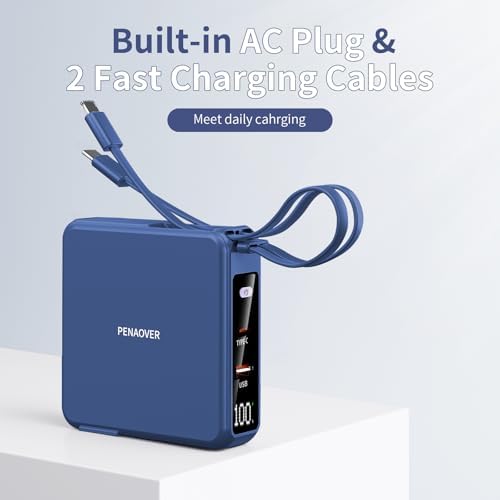 Ultimate 10,000 m Ah Portable Charger with Built-in Cables & AC Plug – PD 22.5 W Fast Wireless Power Bank for i Phone 16/15/14, Samsung S23/S22, Android Devices – Effortless Charging Anytime, Anywhere