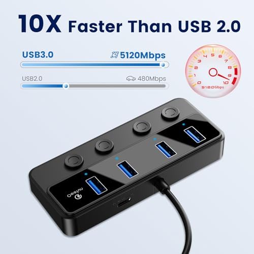 Revolutionize Your Connectivity with the Qeefun 4-Port USB 3.0 Hub – High-Speed 5 Gbps Data Transfer, Individual LED Power Switches, and 2 ft Extension Cable for Ultimate Flexibility – Perfect USB Splitter for Laptops, PCs, i Macs, and More! Enhance Your Workspace Efficiency and Control Multiple Devices Effortlessly!