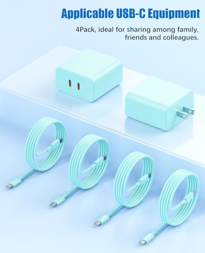 Ultra-Fast 40 W Dual-Port USB-C Charger with 4 Premium 6 FT Cables | Perfect for i Phone 16/15 Pro Max, i Pad Pro & Samsung S24 | Compact, Travel-Ready Design for Effortless Charging | Experience Rapid Power Delivery & Versatile Compatibility for All Devices
