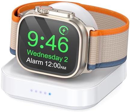 Portable Magnetic Apple Watch Charger – 1200 m Ah Fast Wireless Charging Dock with Nightstand Mode Compatibility for All Series – Travel-Friendly Power Bank for Seamless Charging on the Go
